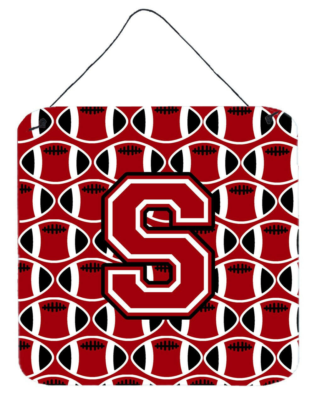 Letter S Football Red, Black and White Wall or Door Hanging Prints CJ1073-SDS66 by Caroline&#39;s Treasures