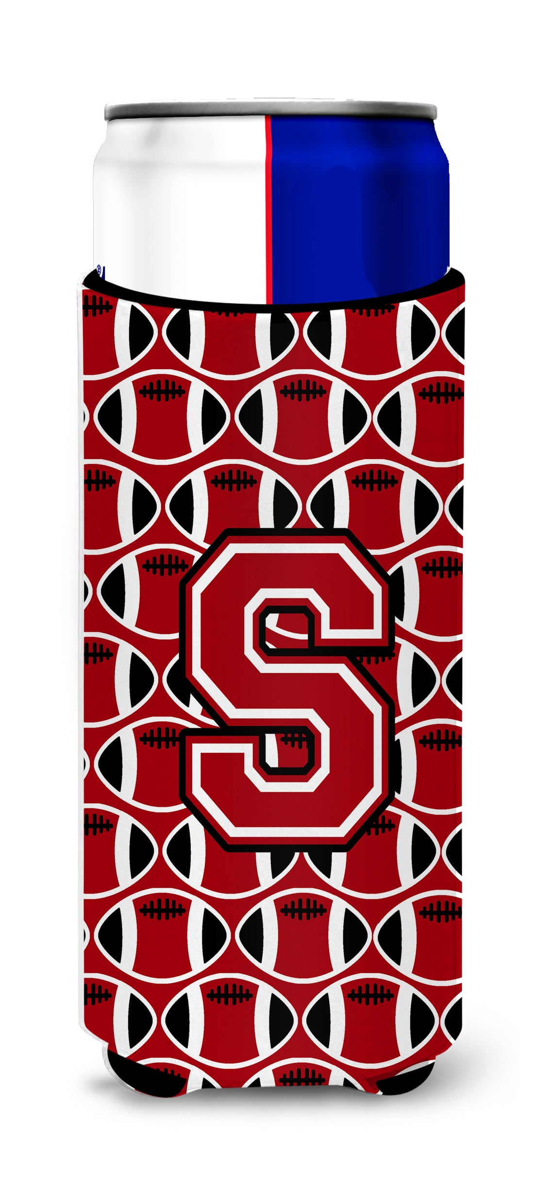 Letter S Football Red, Black and White Ultra Beverage Insulators for slim cans CJ1073-SMUK.