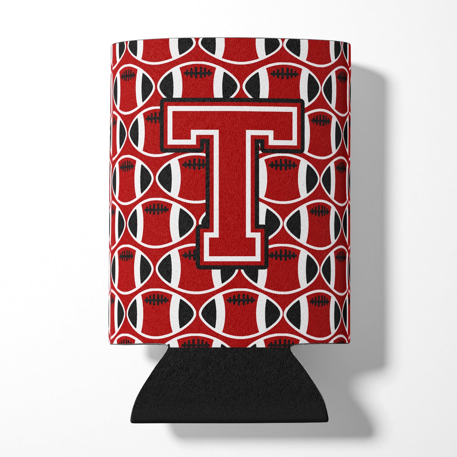 Letter T Football Red, Black and White Can or Bottle Hugger CJ1073-TCC.