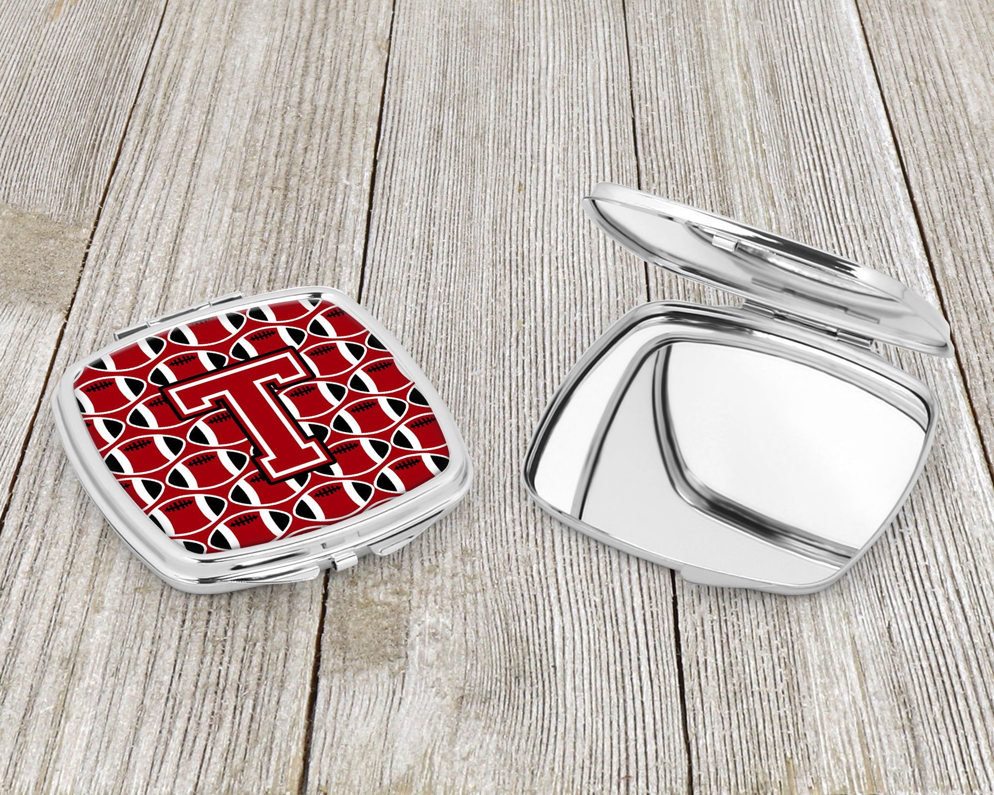 Letter T Football Red, Black and White Compact Mirror CJ1073-TSCM  the-store.com.