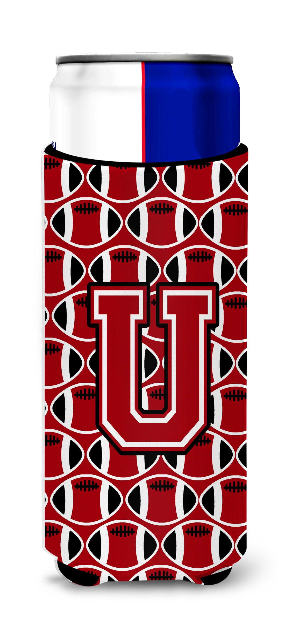 Letter U Football Red, Black and White Ultra Beverage Insulators for slim cans CJ1073-UMUK.