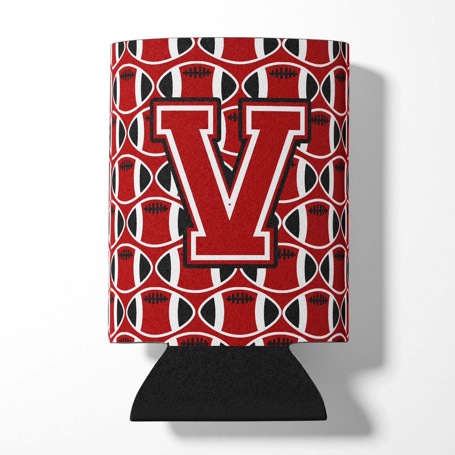 Letter V Football Red, Black and White Can or Bottle Hugger CJ1073-VCC.