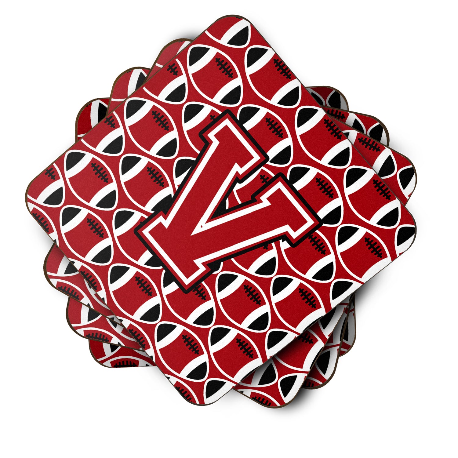 Letter V Football Red, Black and White Foam Coaster Set of 4 CJ1073-VFC - the-store.com