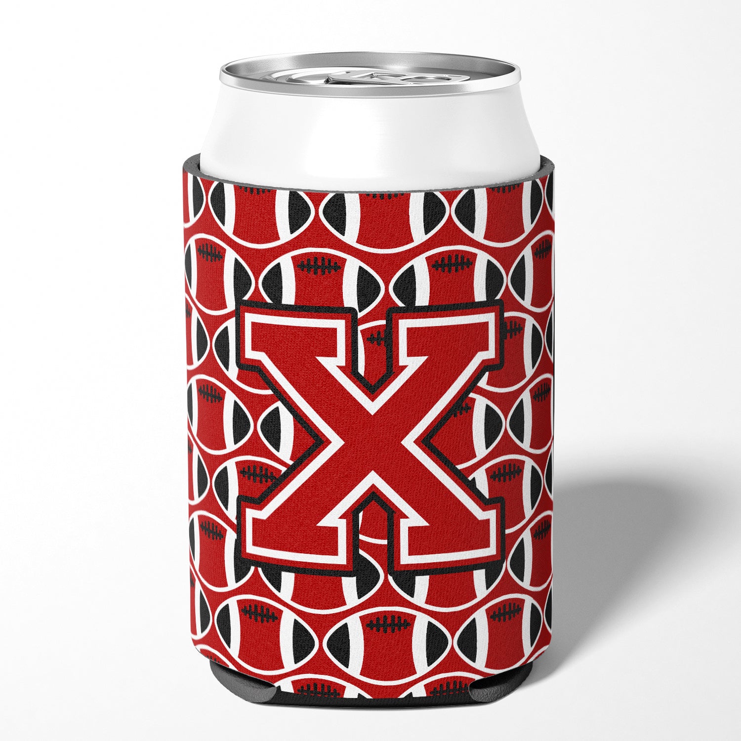 Letter X Football Red, Black and White Can or Bottle Hugger CJ1073-XCC.