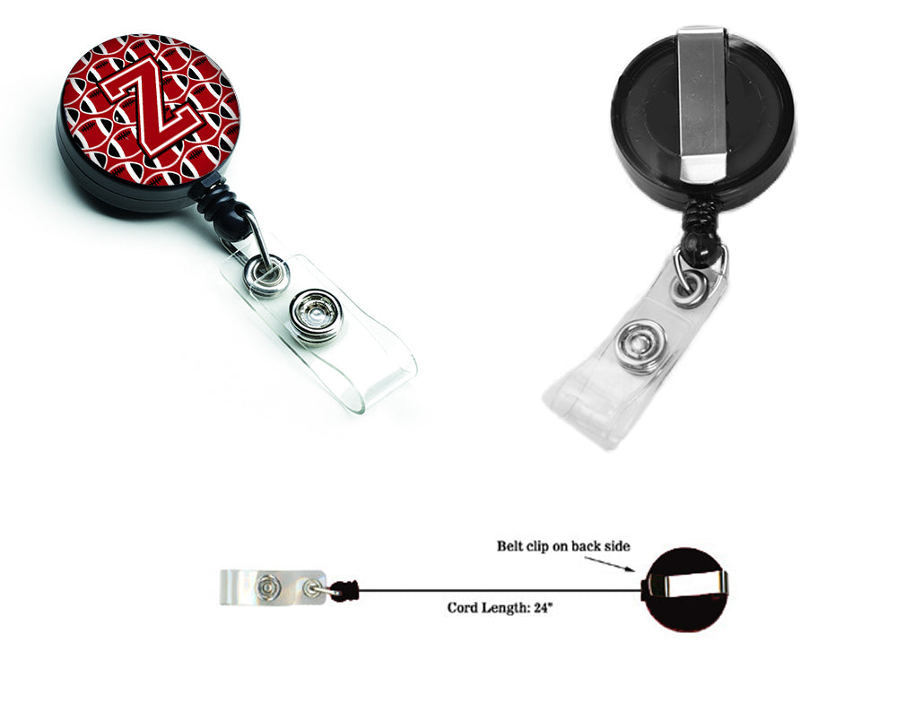 Letter Z Football Red, Black and White Retractable Badge Reel CJ1073-ZBR.