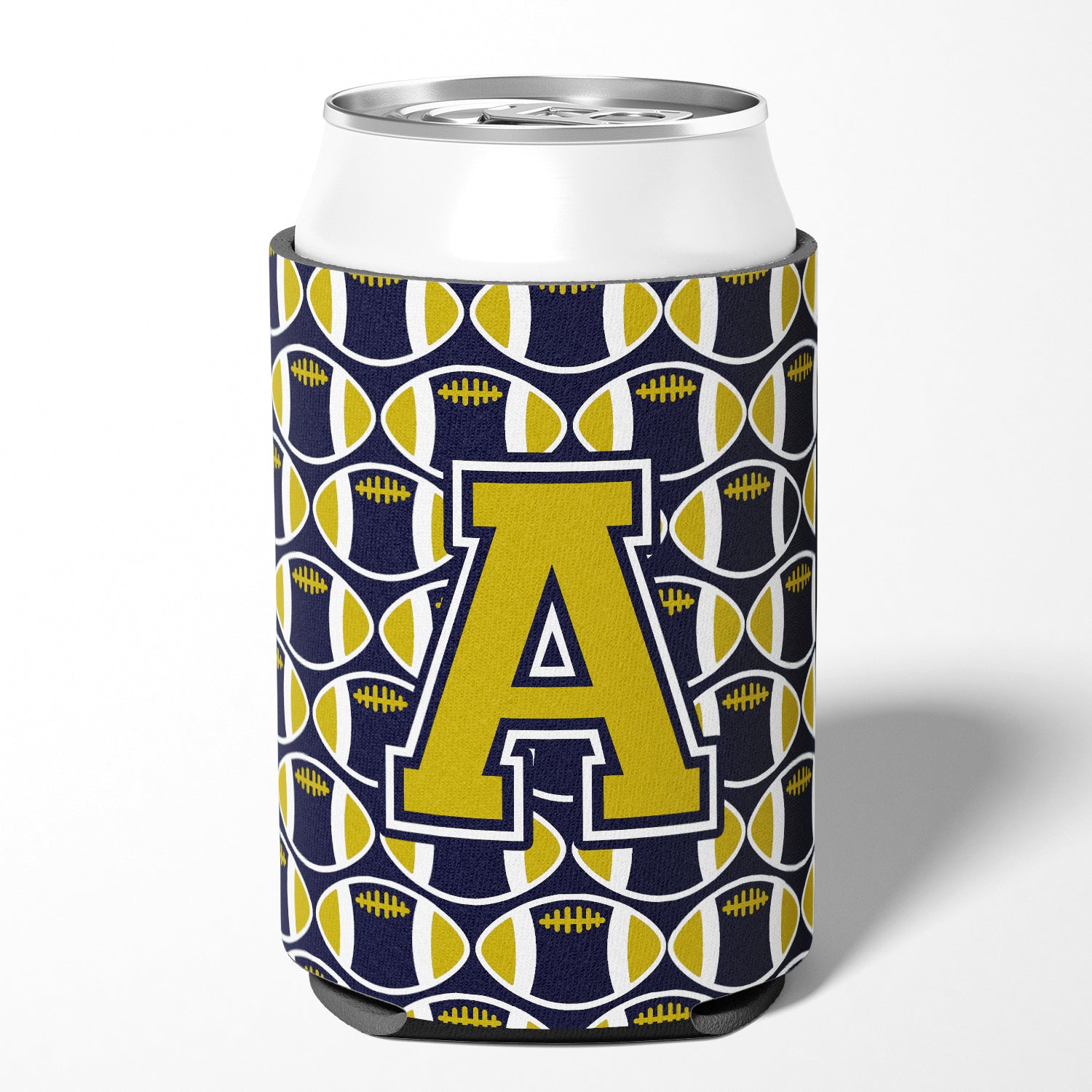 Letter A Football Blue and Gold Can or Bottle Hugger CJ1074-ACC.