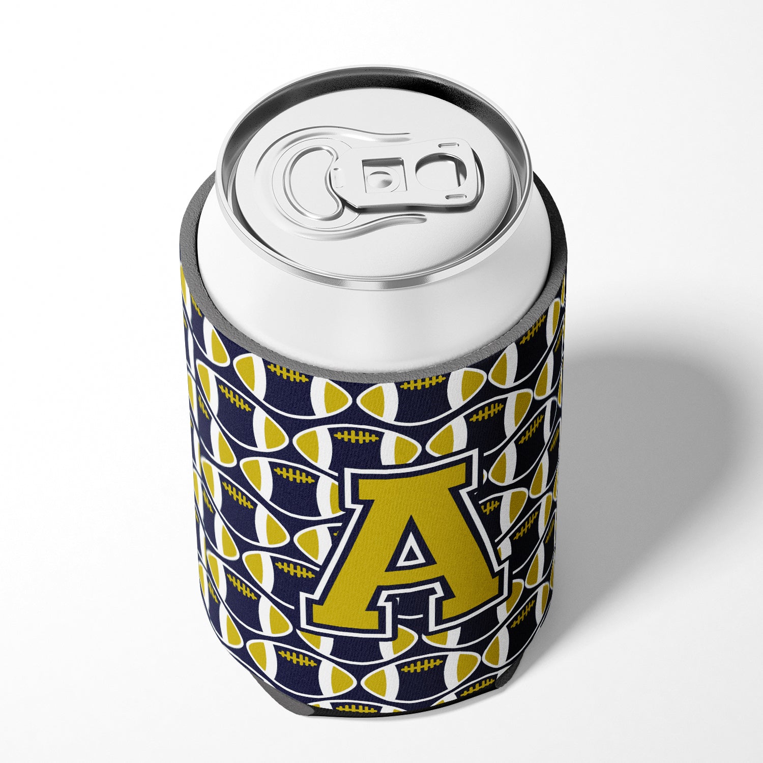 Letter A Football Blue and Gold Can or Bottle Hugger CJ1074-ACC.