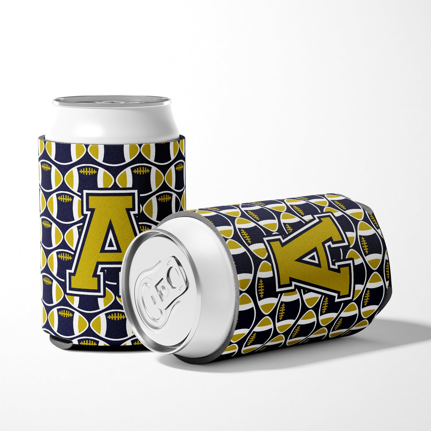 Letter A Football Blue and Gold Can or Bottle Hugger CJ1074-ACC.