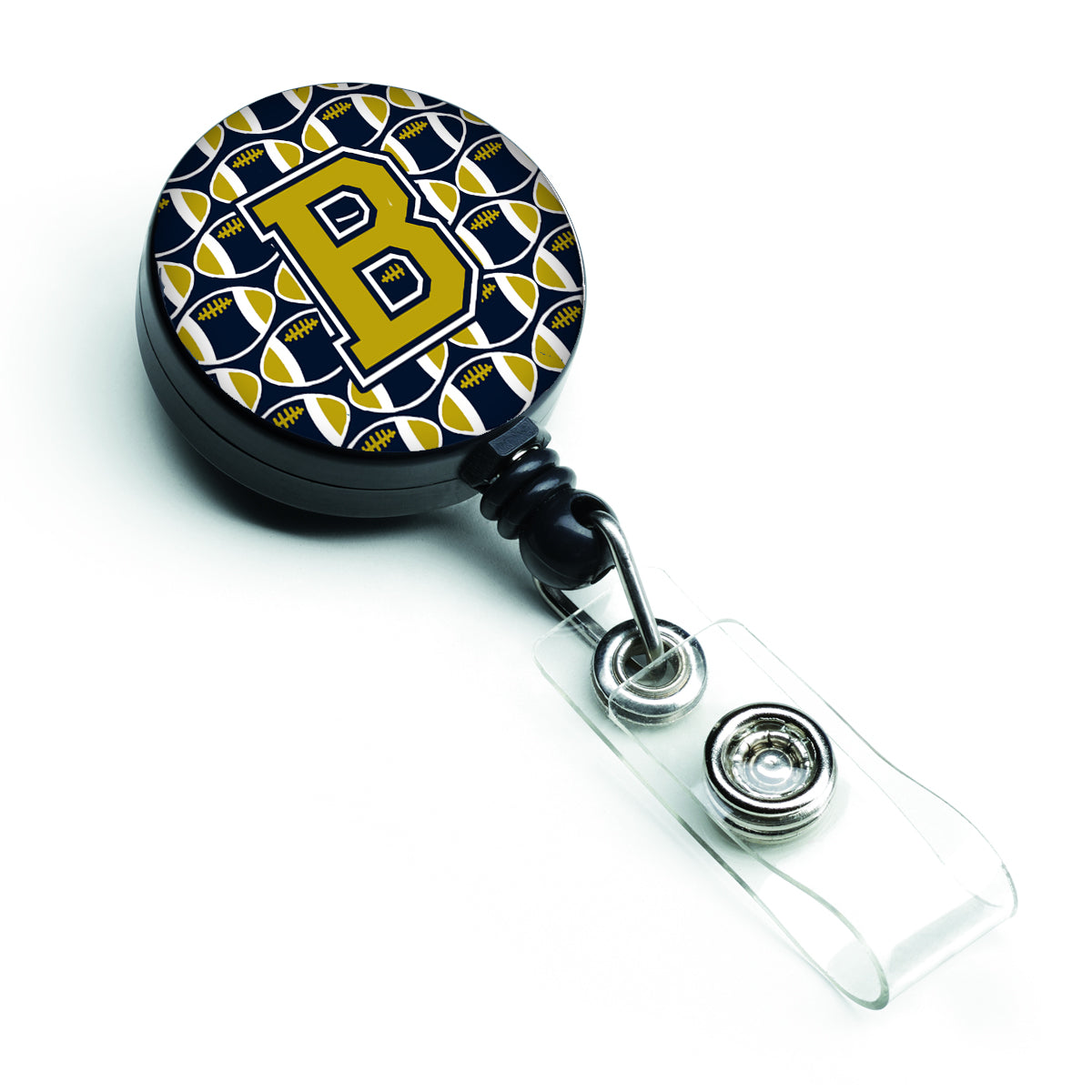 Letter B Football Blue and Gold Retractable Badge Reel CJ1074-BBR.