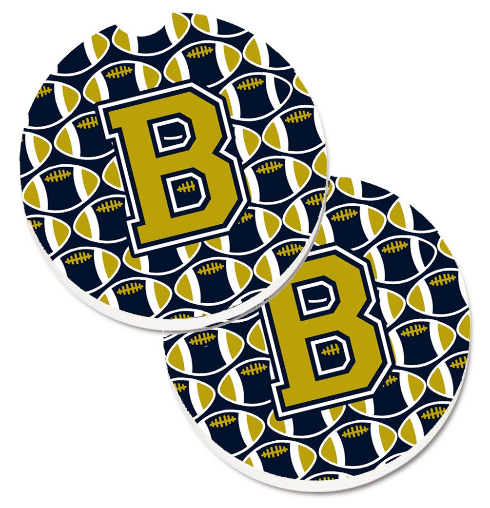 Letter B Football Blue and Gold Set of 2 Cup Holder Car Coasters CJ1074-BCARC by Caroline&#39;s Treasures