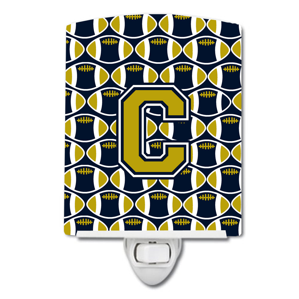 Letter C Football Blue and Gold Ceramic Night Light CJ1074-CCNL - the-store.com