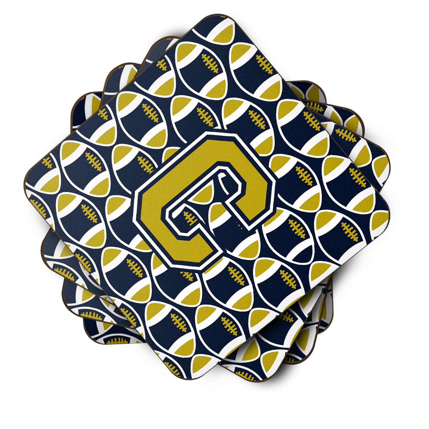 Letter C Football Blue and Gold Foam Coaster Set of 4 CJ1074-CFC - the-store.com