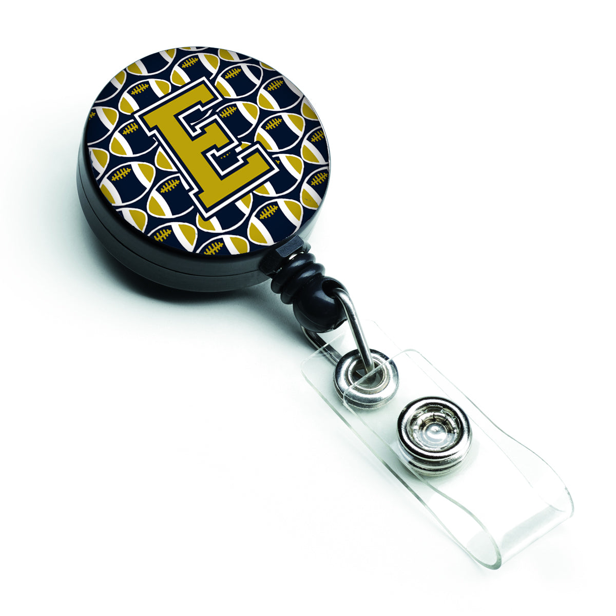 Letter E Football Blue and Gold Retractable Badge Reel CJ1074-EBR.