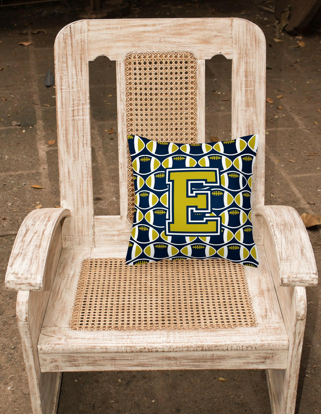 Letter E Football Blue and Gold Fabric Decorative Pillow CJ1074-EPW1414 by Caroline's Treasures