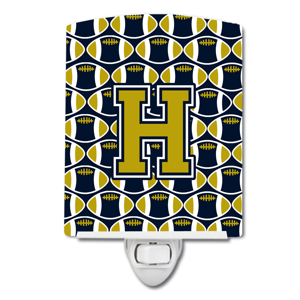 Letter H Football Blue and Gold Ceramic Night Light CJ1074-HCNL - the-store.com