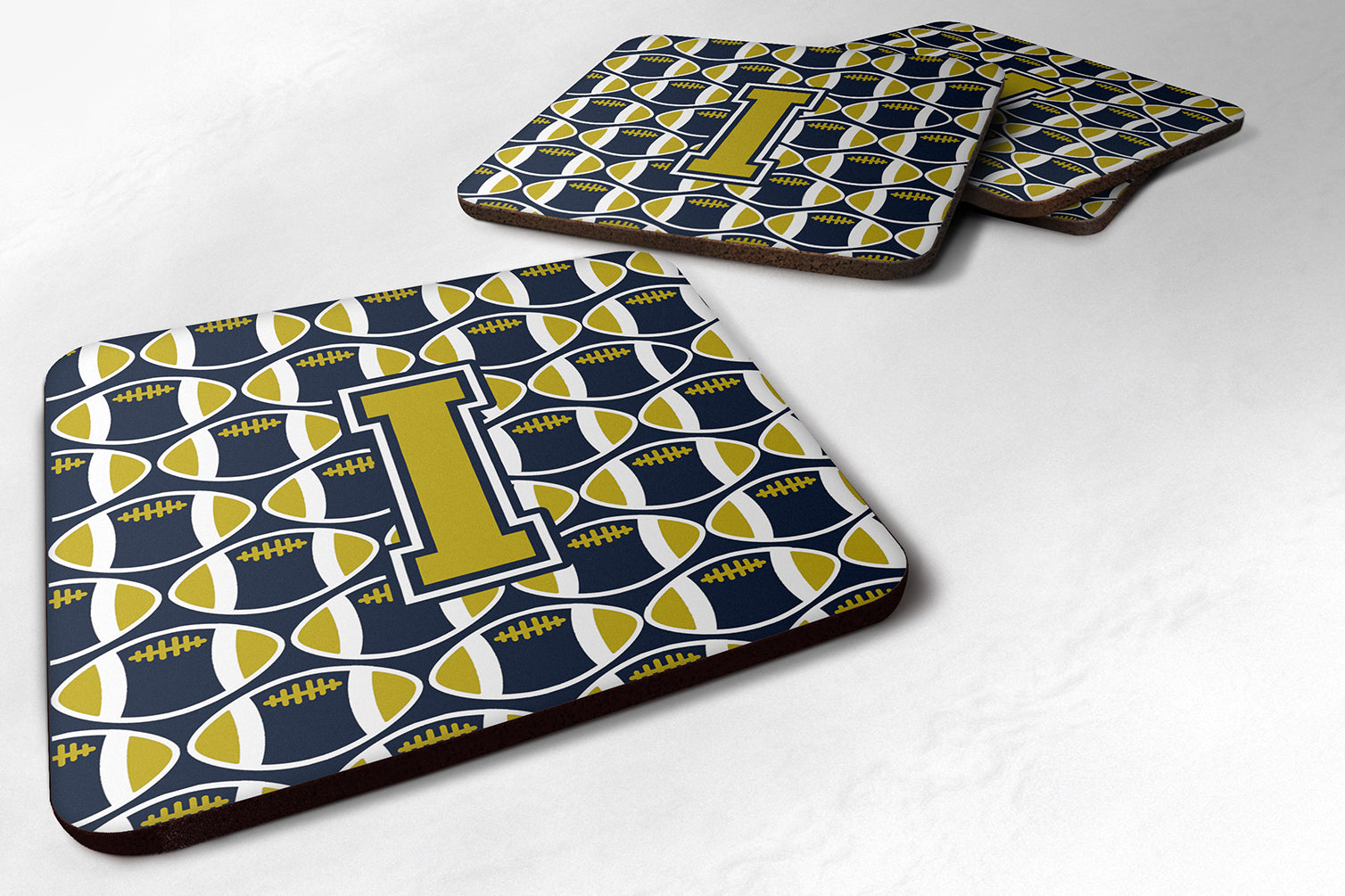 Letter I Football Blue and Gold Foam Coaster Set of 4 CJ1074-IFC - the-store.com