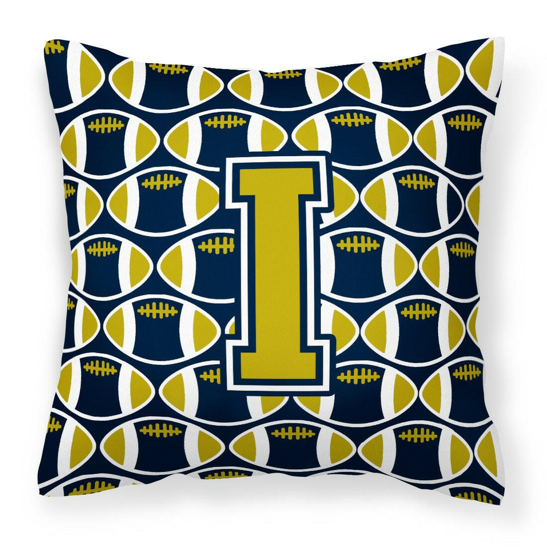 Letter I Football Blue and Gold Fabric Decorative Pillow CJ1074-IPW1414 by Caroline's Treasures