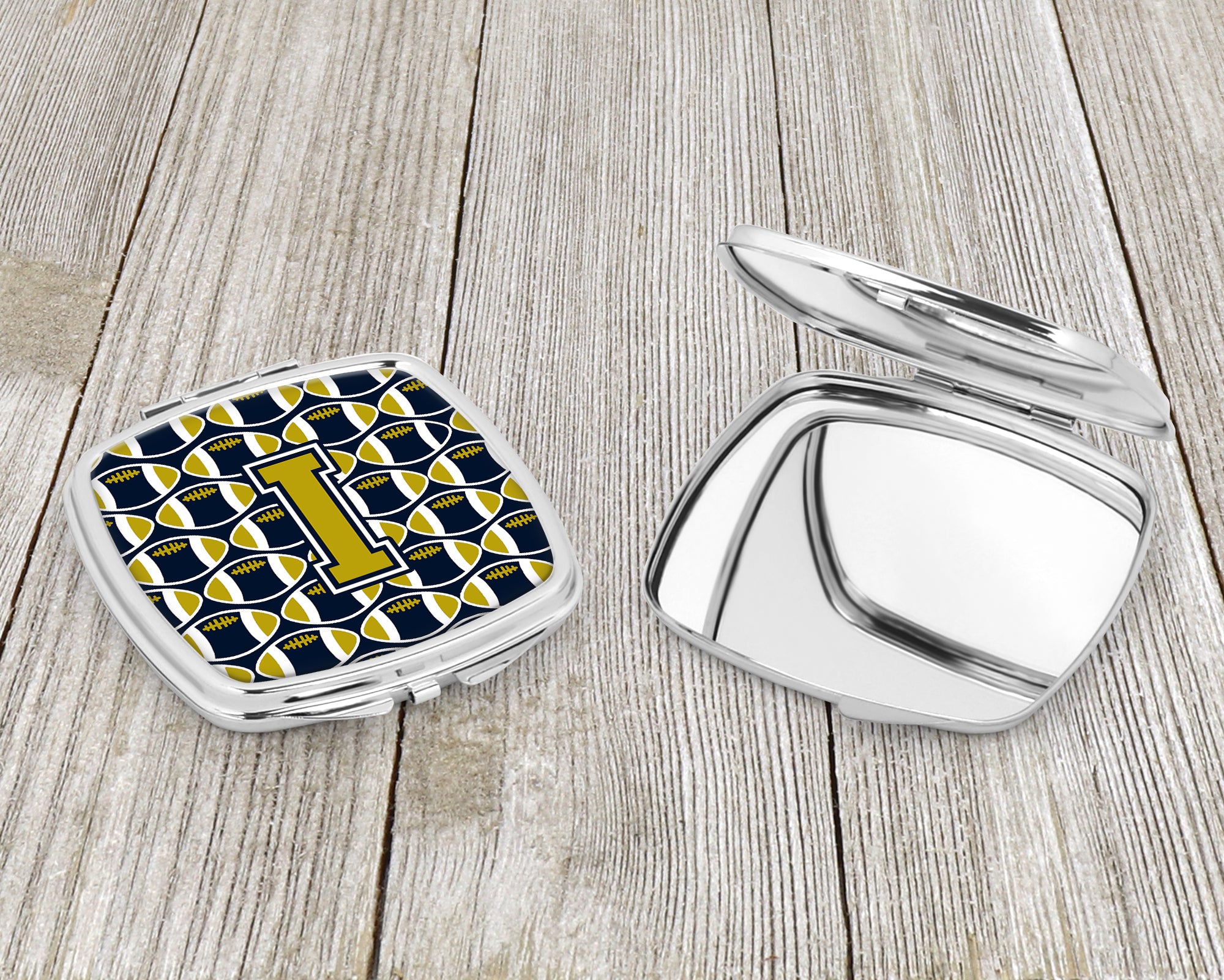 Letter I Football Blue and Gold Compact Mirror CJ1074-ISCM  the-store.com.