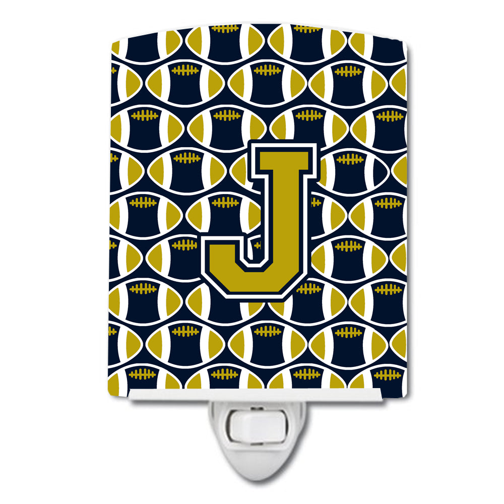 Letter J Football Blue and Gold Ceramic Night Light CJ1074-JCNL - the-store.com