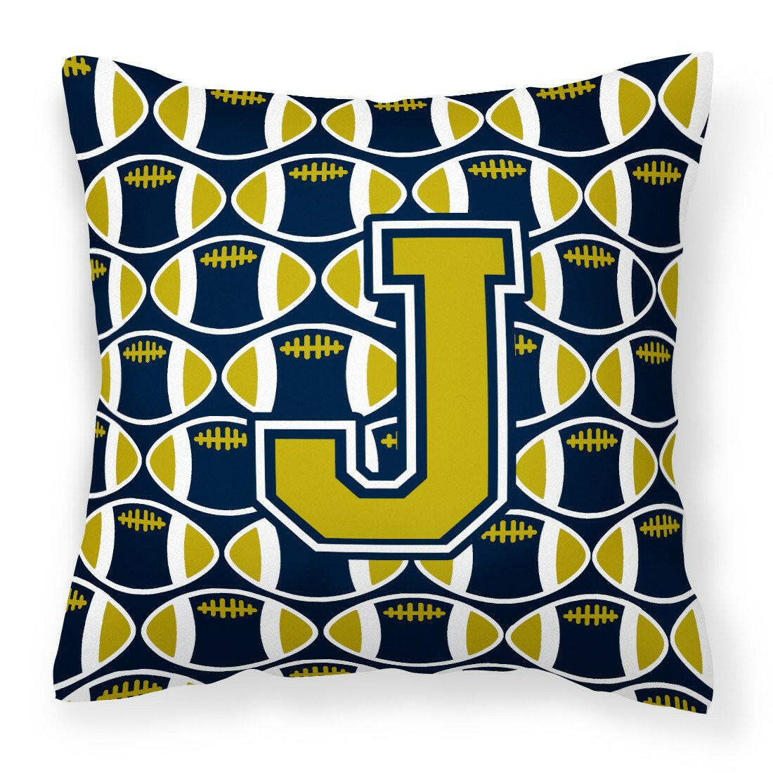 Letter J Football Blue and Gold Fabric Decorative Pillow CJ1074-JPW1414 by Caroline's Treasures