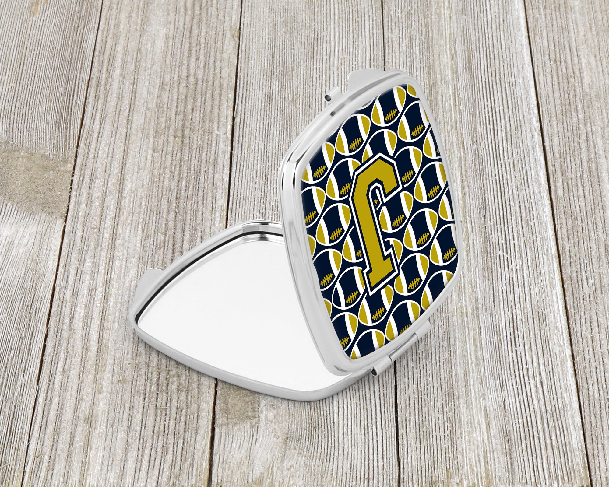 Letter J Football Blue and Gold Compact Mirror CJ1074-JSCM  the-store.com.