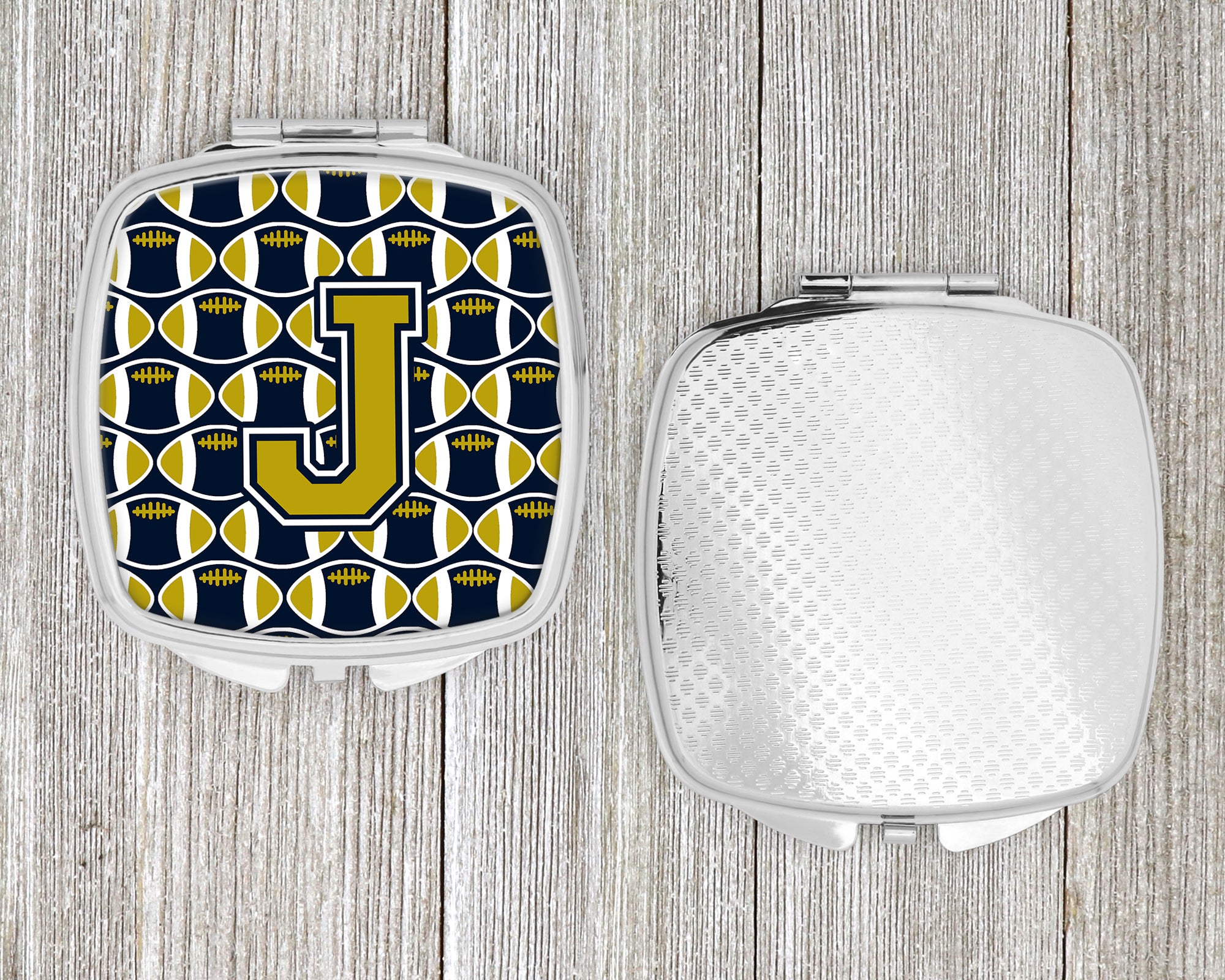 Letter J Football Blue and Gold Compact Mirror CJ1074-JSCM  the-store.com.