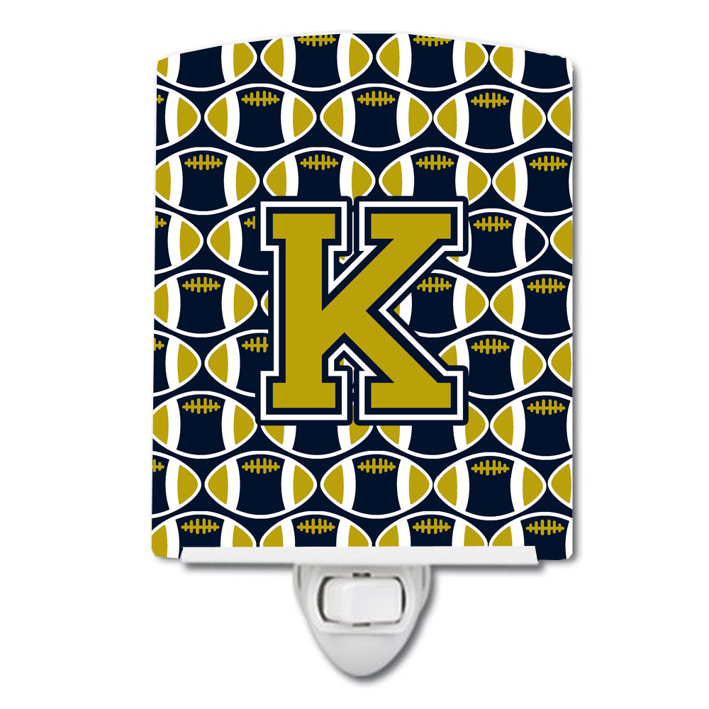 Letter K Football Blue and Gold Ceramic Night Light CJ1074-KCNL - the-store.com