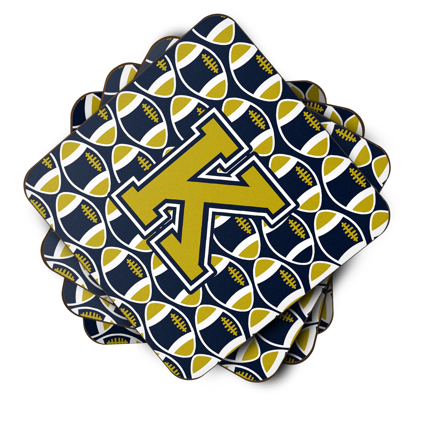 Letter K Football Blue and Gold Foam Coaster Set of 4 CJ1074-KFC - the-store.com