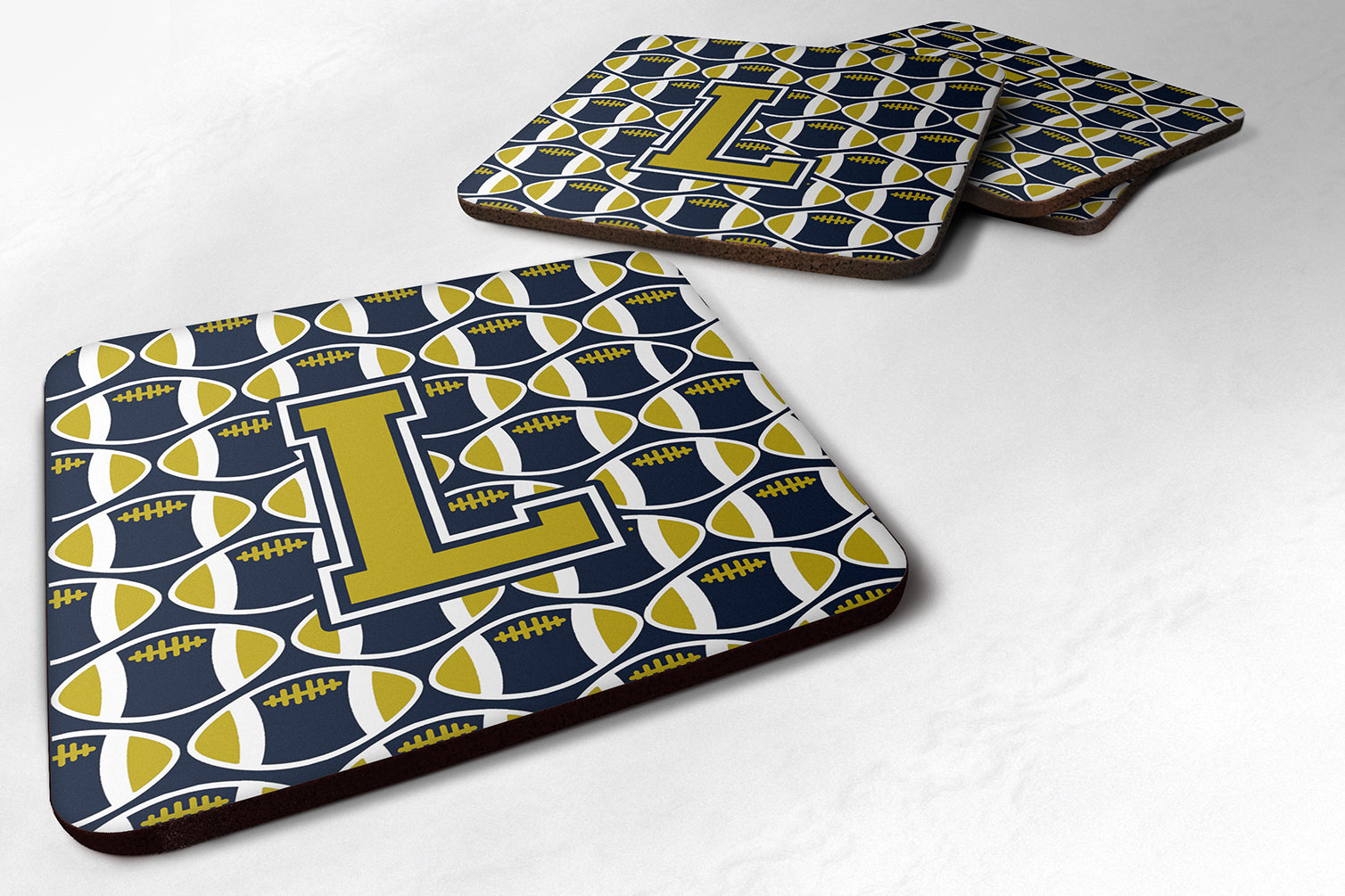 Letter L Football Blue and Gold Foam Coaster Set of 4 CJ1074-LFC - the-store.com