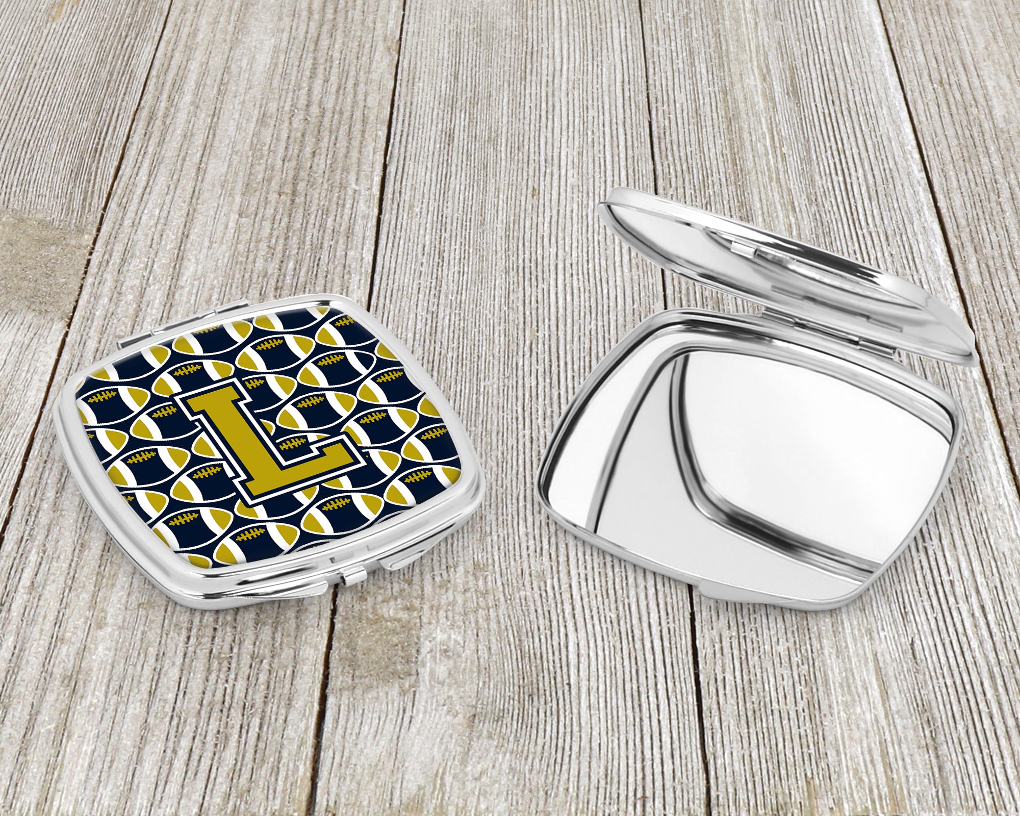 Letter L Football Blue and Gold Compact Mirror CJ1074-LSCM  the-store.com.