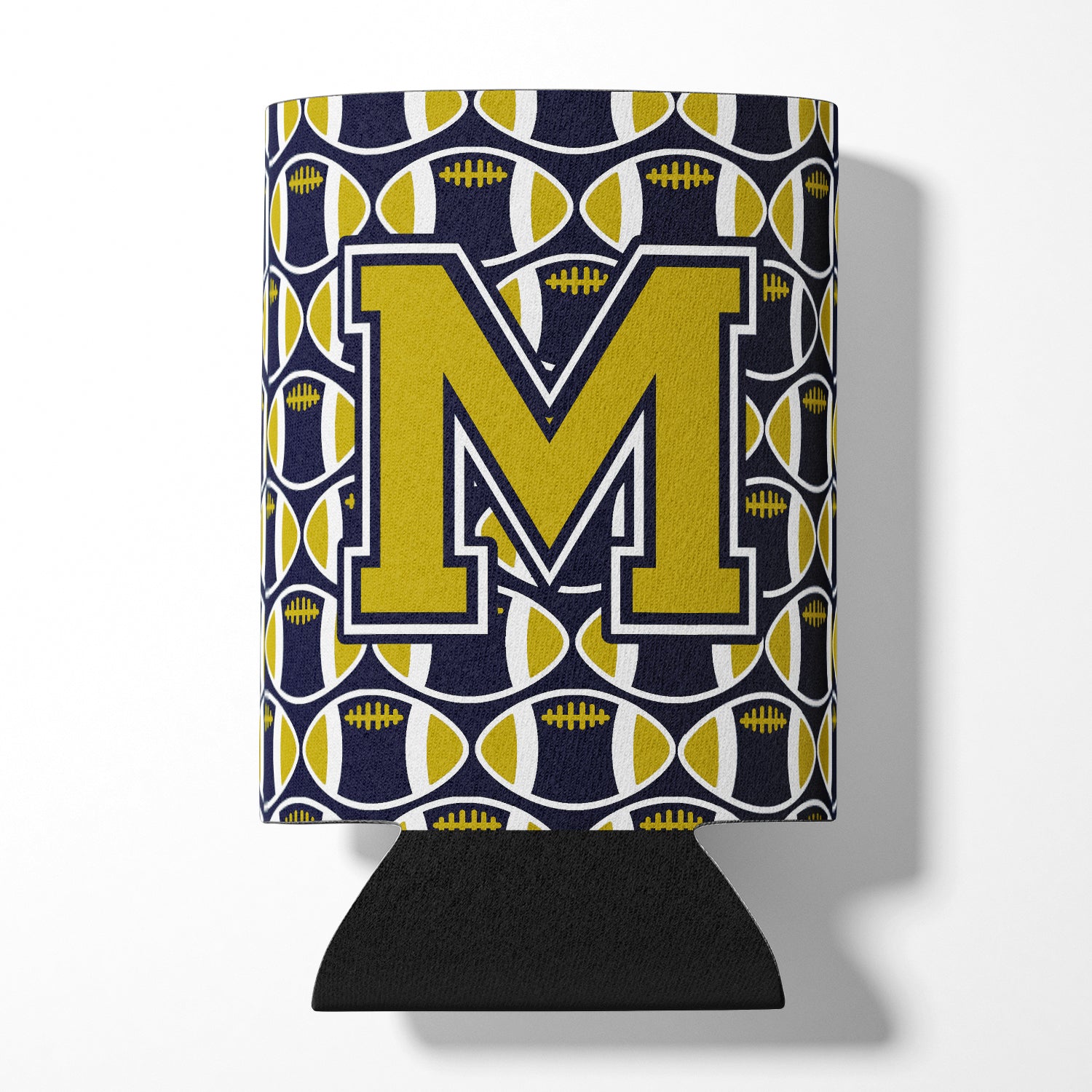 Letter M Football Blue and Gold Can or Bottle Hugger CJ1074-MCC.