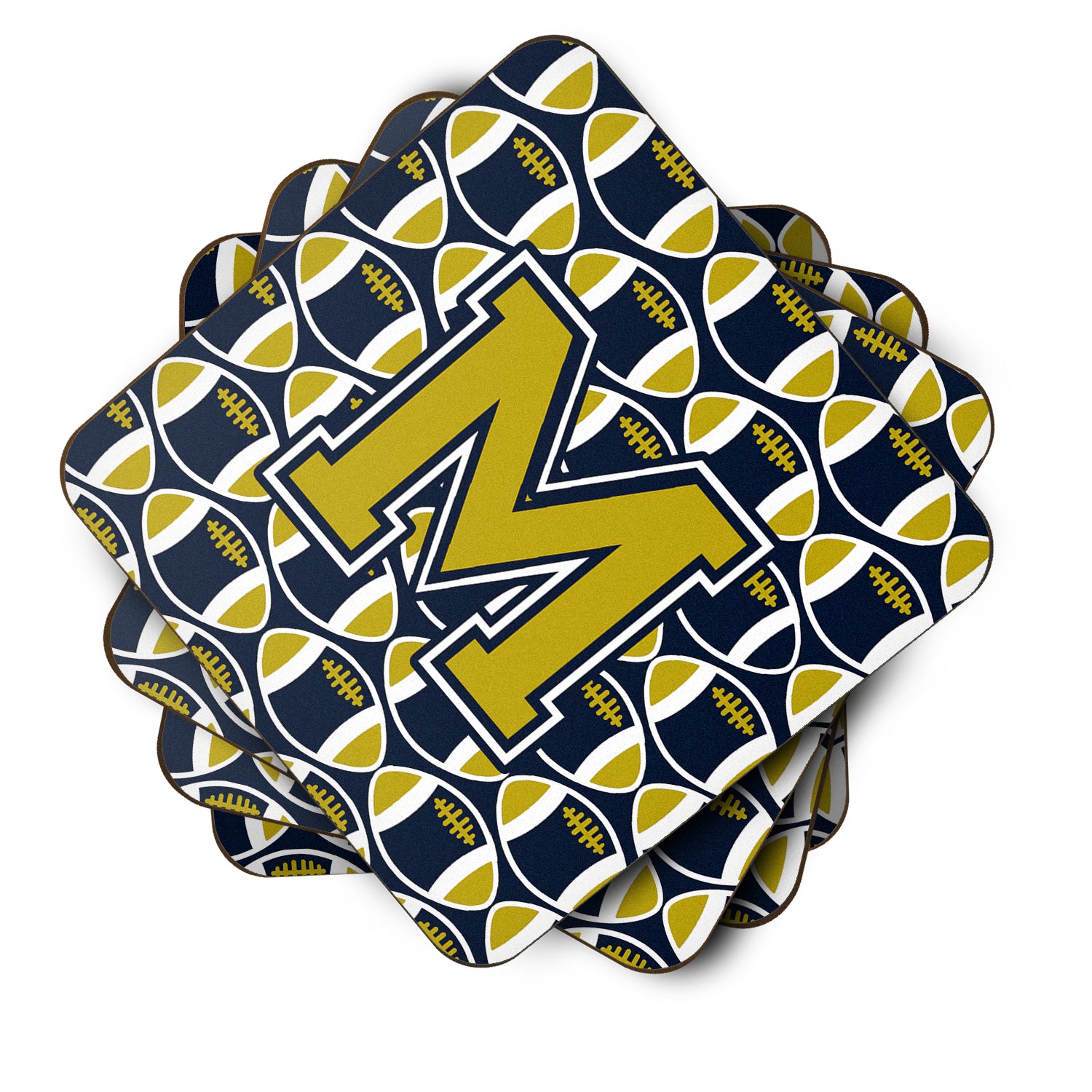 Letter M Football Blue and Gold Foam Coaster Set of 4 CJ1074-MFC - the-store.com