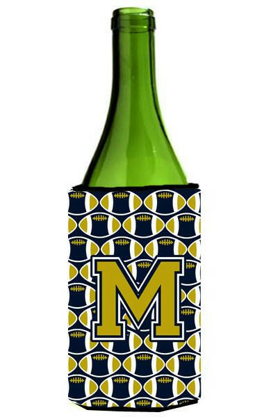 Letter M Football Blue and Gold Wine Bottle Beverage Insulator Hugger CJ1074-MLITERK by Caroline's Treasures