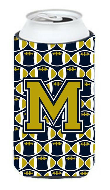 Letter M Football Blue and Gold Tall Boy Beverage Insulator Hugger CJ1074-MTBC by Caroline's Treasures