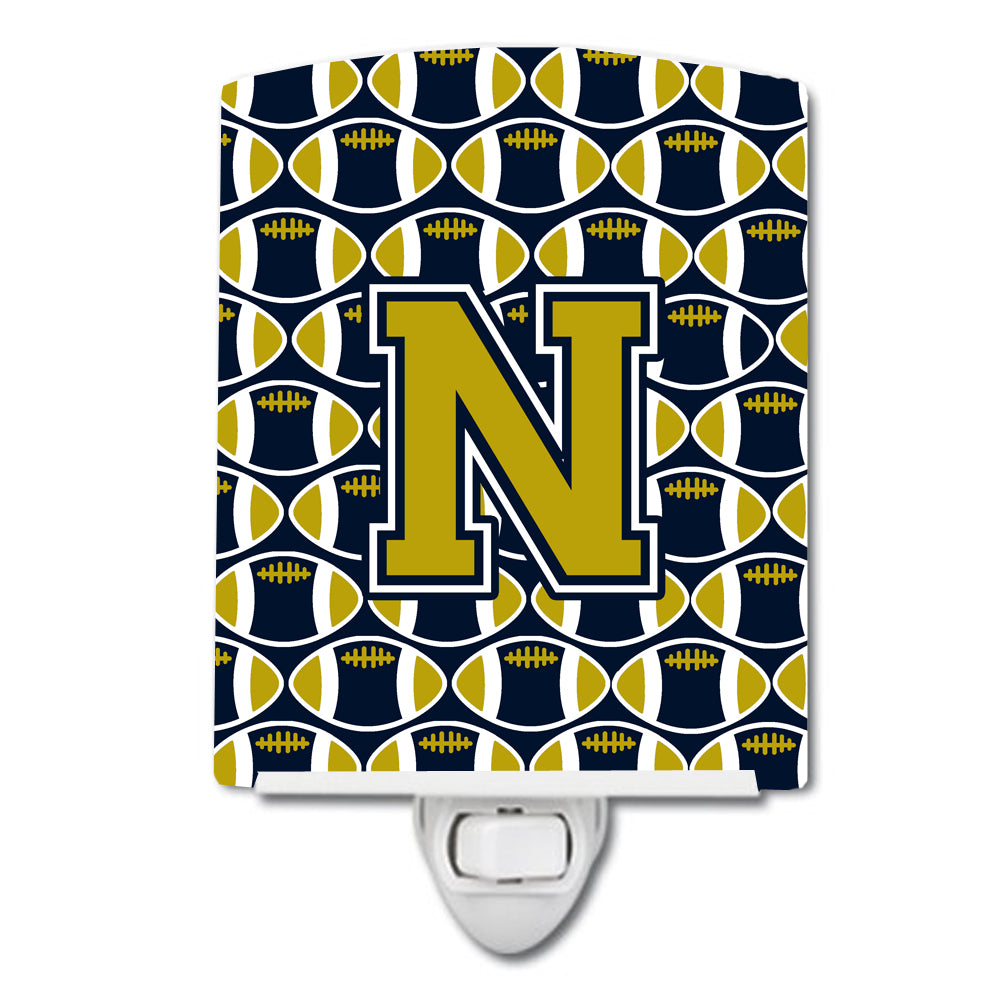 Letter N Football Blue and Gold Ceramic Night Light CJ1074-NCNL - the-store.com