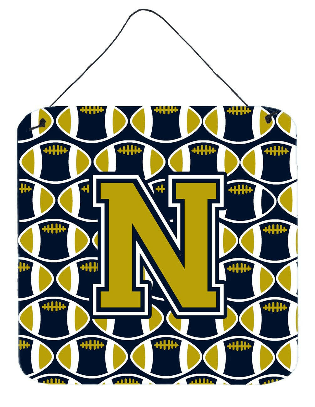 Letter N Football Blue and Gold Wall or Door Hanging Prints CJ1074-NDS66 by Caroline&#39;s Treasures