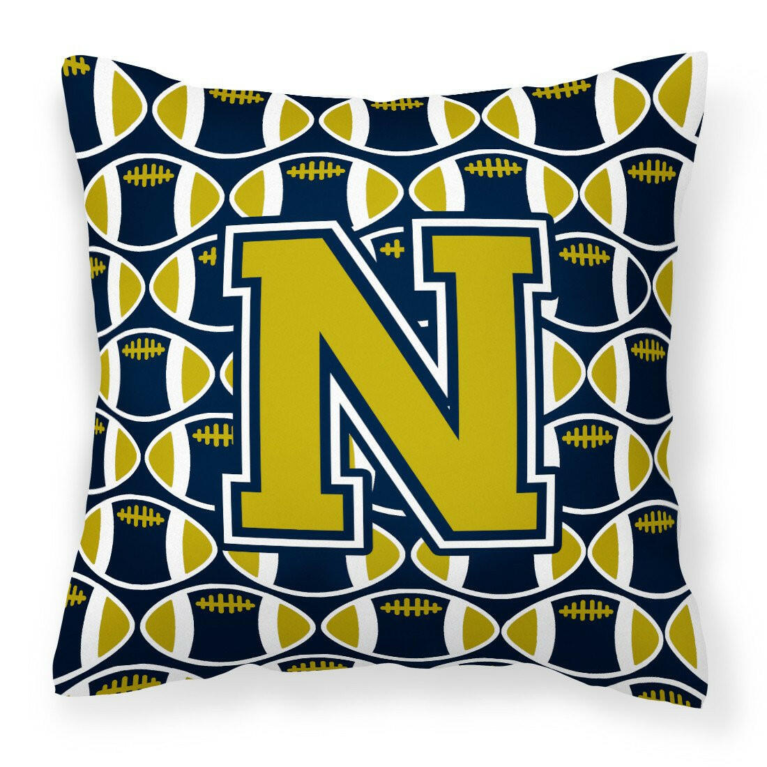 Letter N Football Blue and Gold Fabric Decorative Pillow CJ1074-NPW1414 by Caroline's Treasures