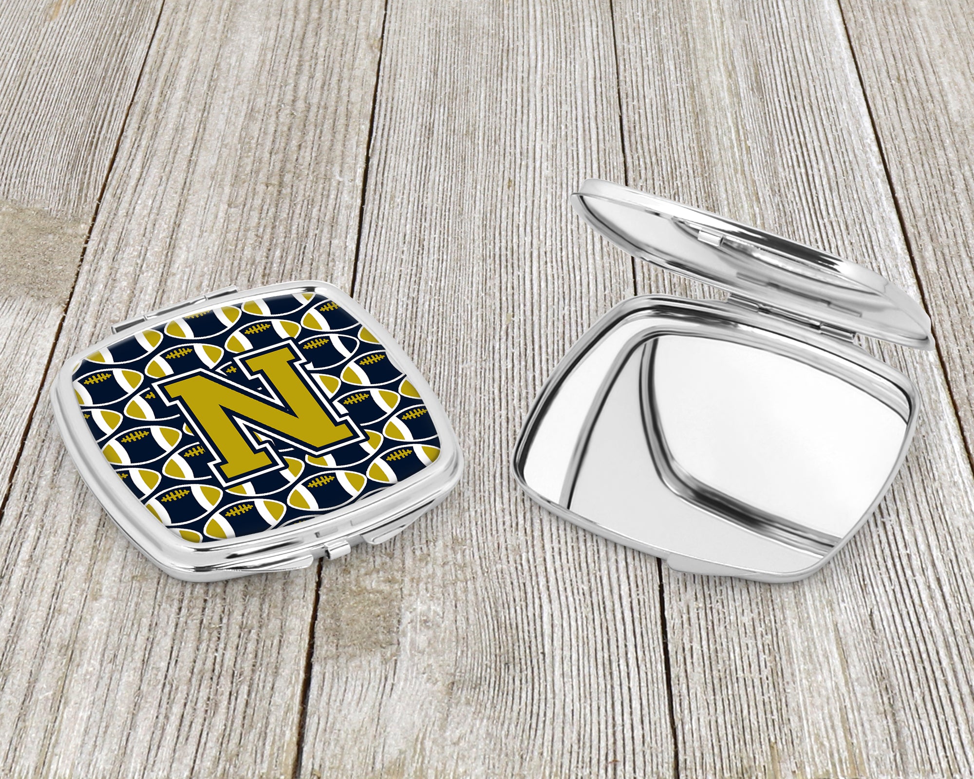 Letter N Football Blue and Gold Compact Mirror CJ1074-NSCM  the-store.com.