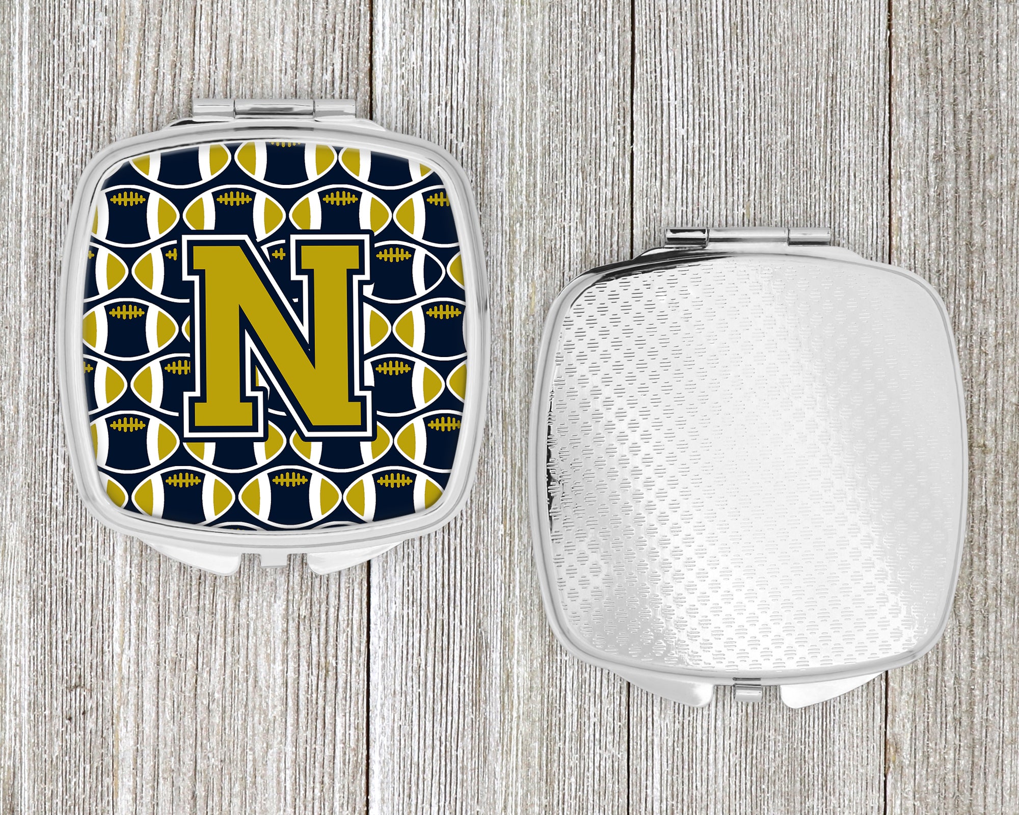 Letter N Football Blue and Gold Compact Mirror CJ1074-NSCM  the-store.com.