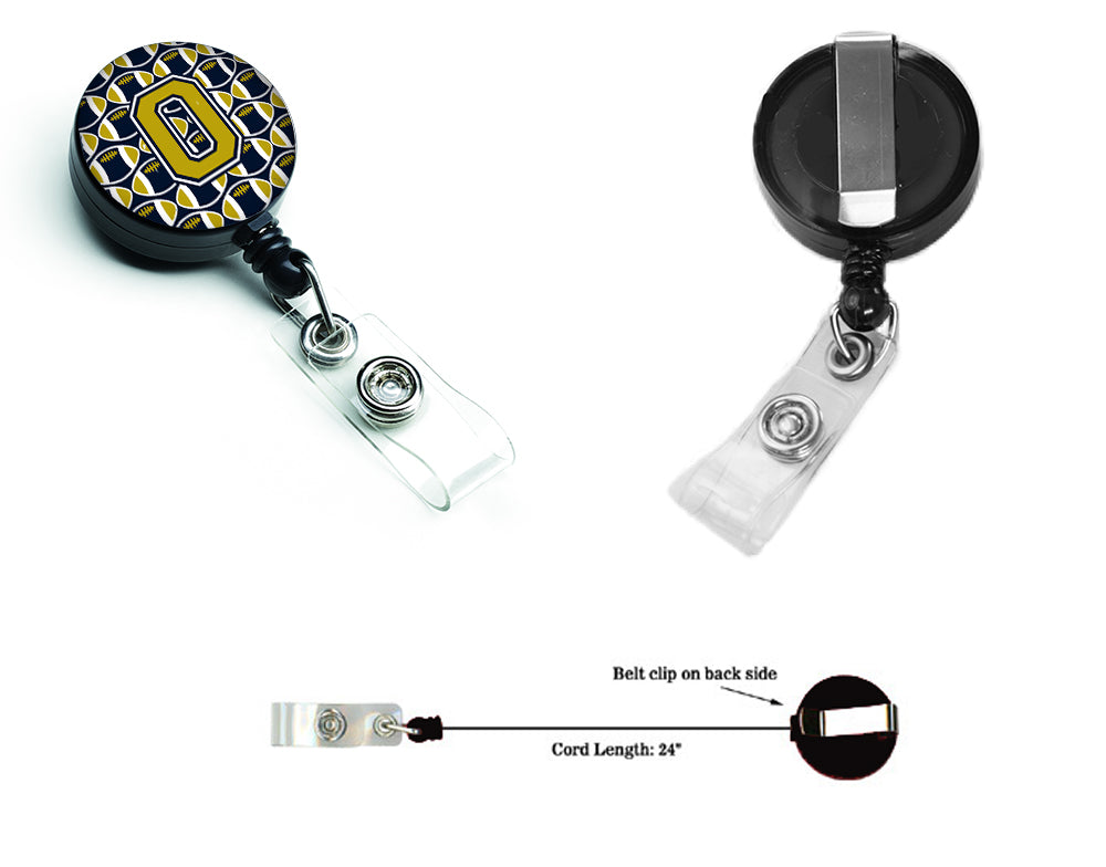 Letter O Football Blue and Gold Retractable Badge Reel CJ1074-OBR.