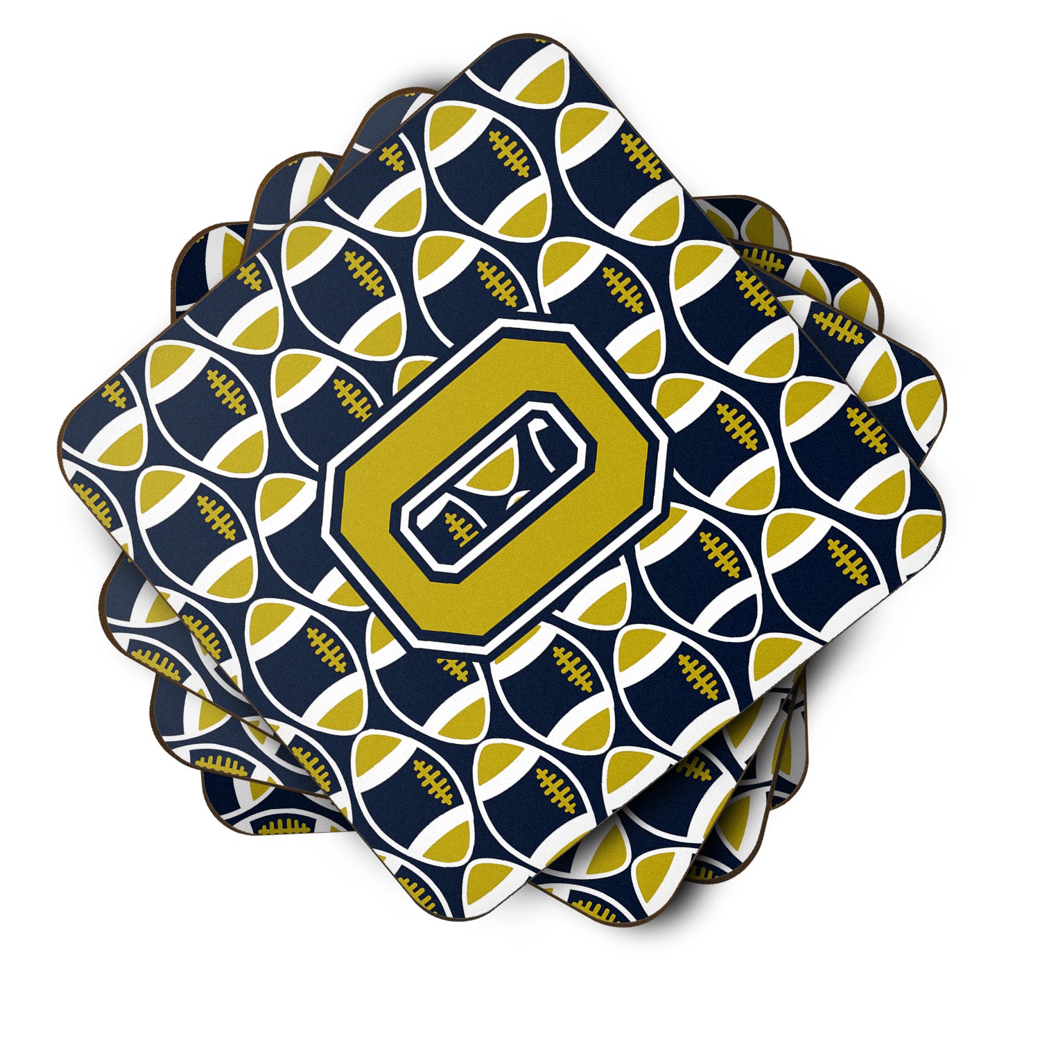 Letter O Football Blue and Gold Foam Coaster Set of 4 CJ1074-OFC - the-store.com