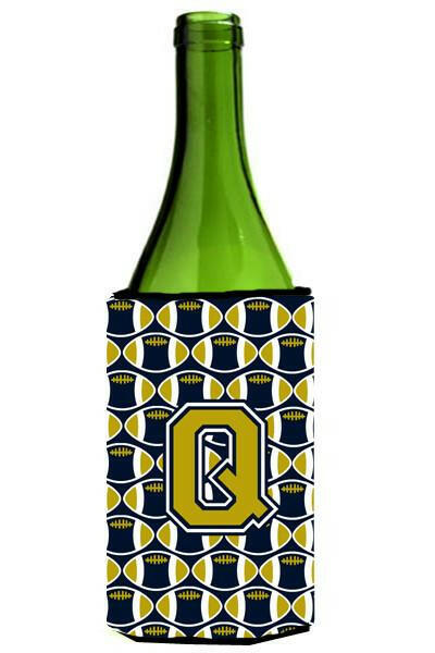 Letter Q Football Blue and Gold Wine Bottle Beverage Insulator Hugger CJ1074-QLITERK by Caroline&#39;s Treasures
