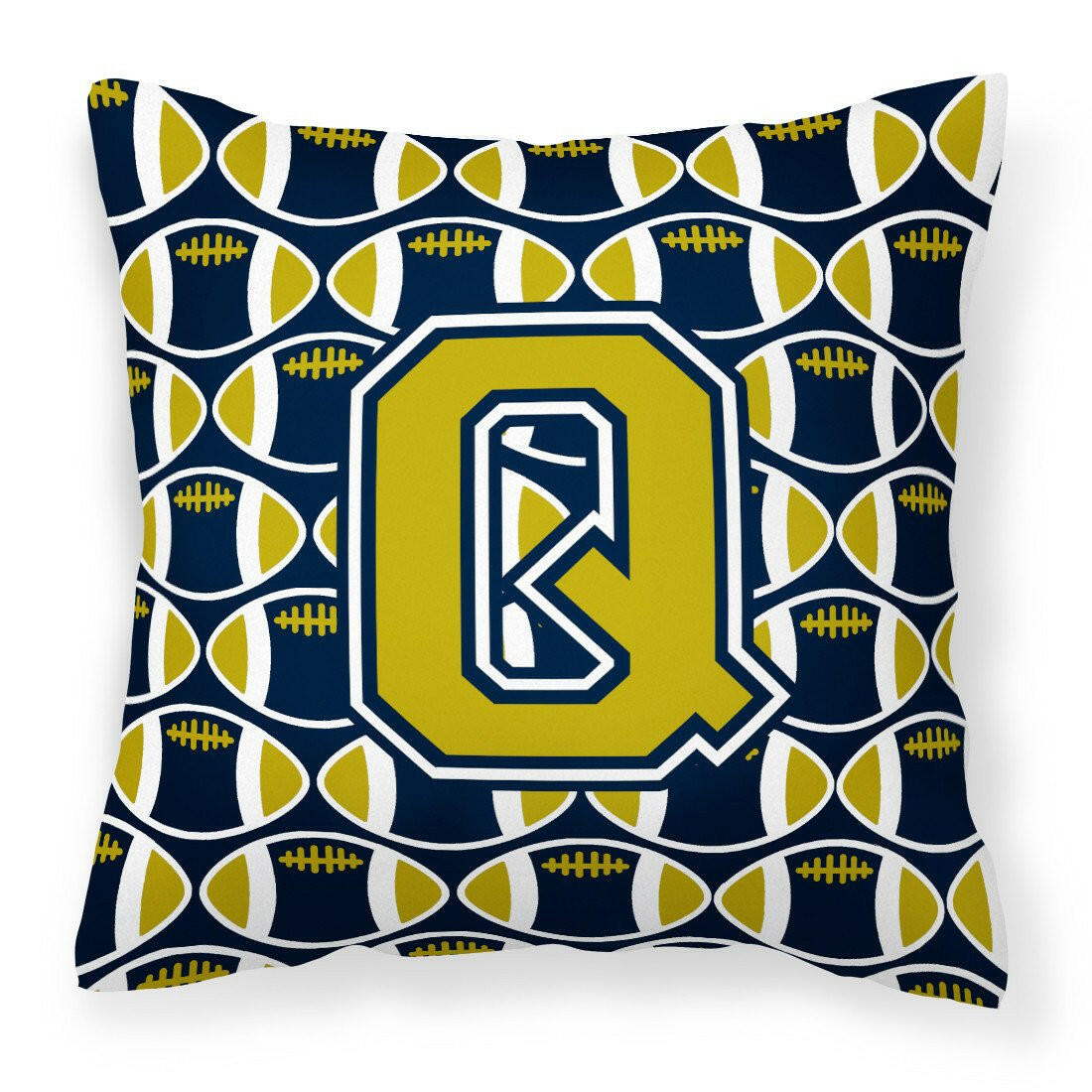 Letter Q Football Blue and Gold Fabric Decorative Pillow CJ1074-QPW1414 by Caroline's Treasures