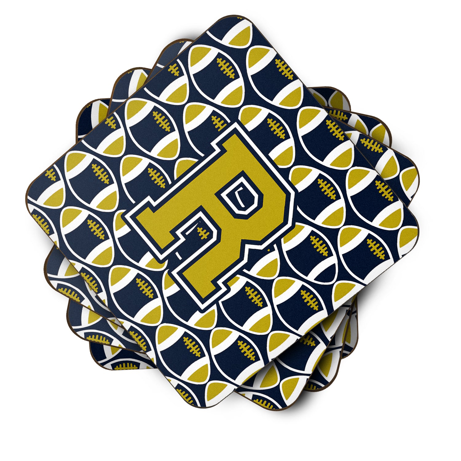 Letter R Football Blue and Gold Foam Coaster Set of 4 CJ1074-RFC - the-store.com