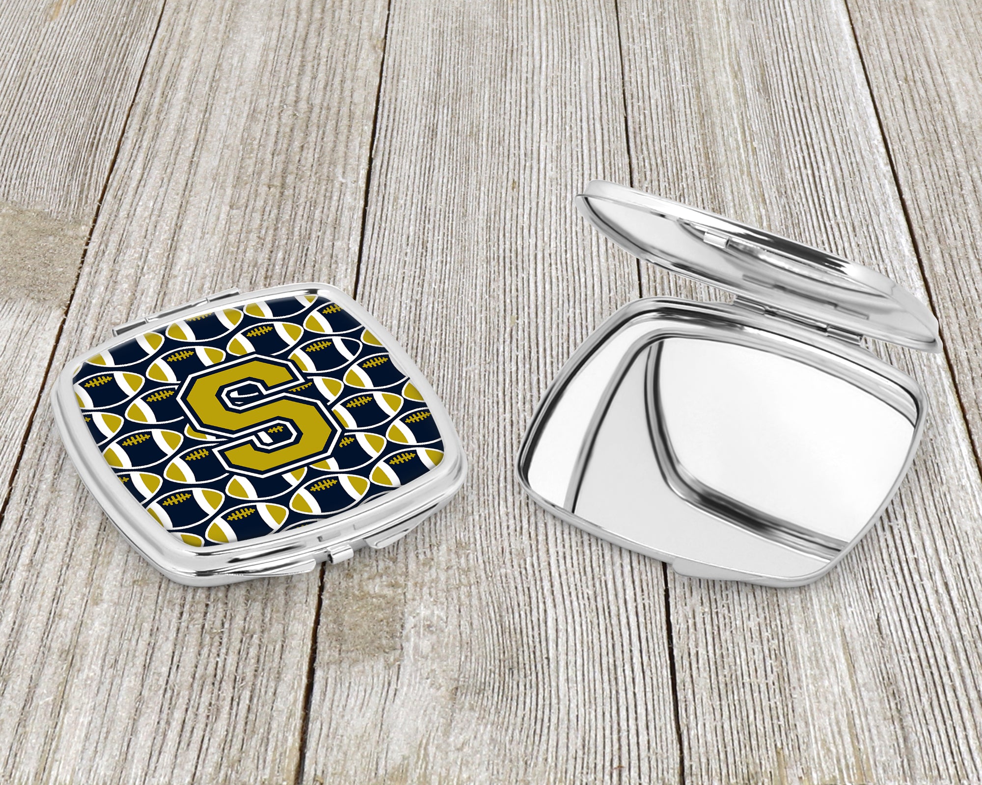 Letter S Football Blue and Gold Compact Mirror CJ1074-SSCM  the-store.com.