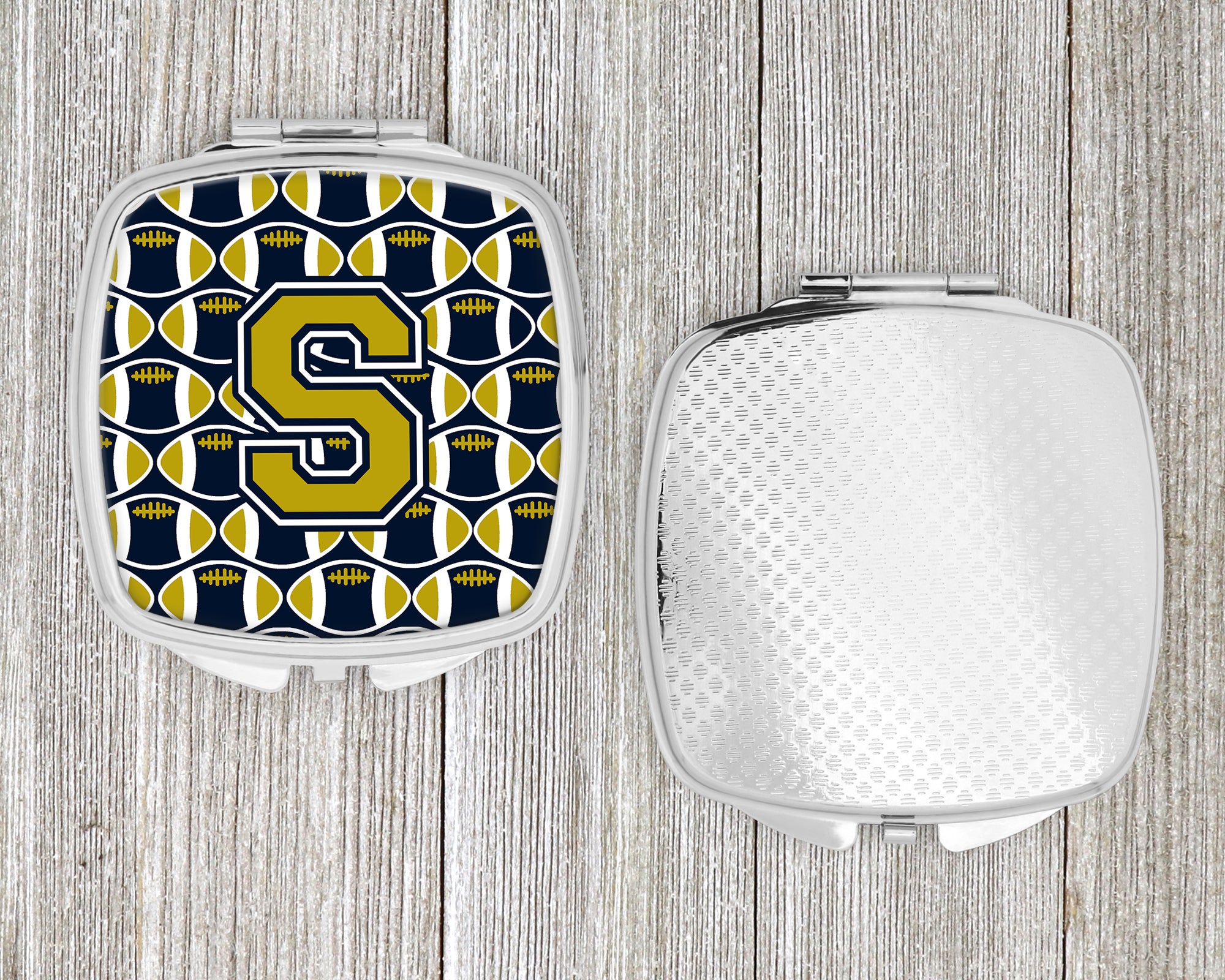 Letter S Football Blue and Gold Compact Mirror CJ1074-SSCM  the-store.com.