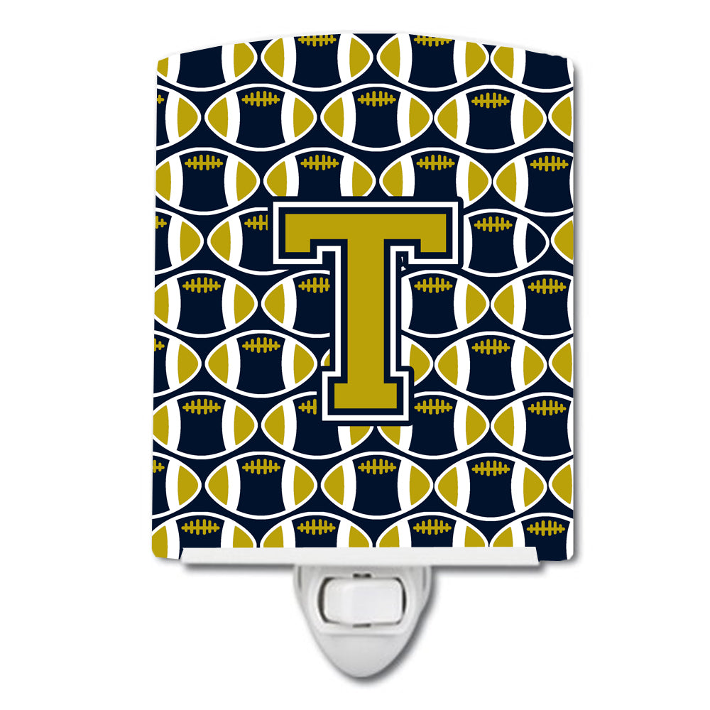 Letter T Football Blue and Gold Ceramic Night Light CJ1074-TCNL - the-store.com