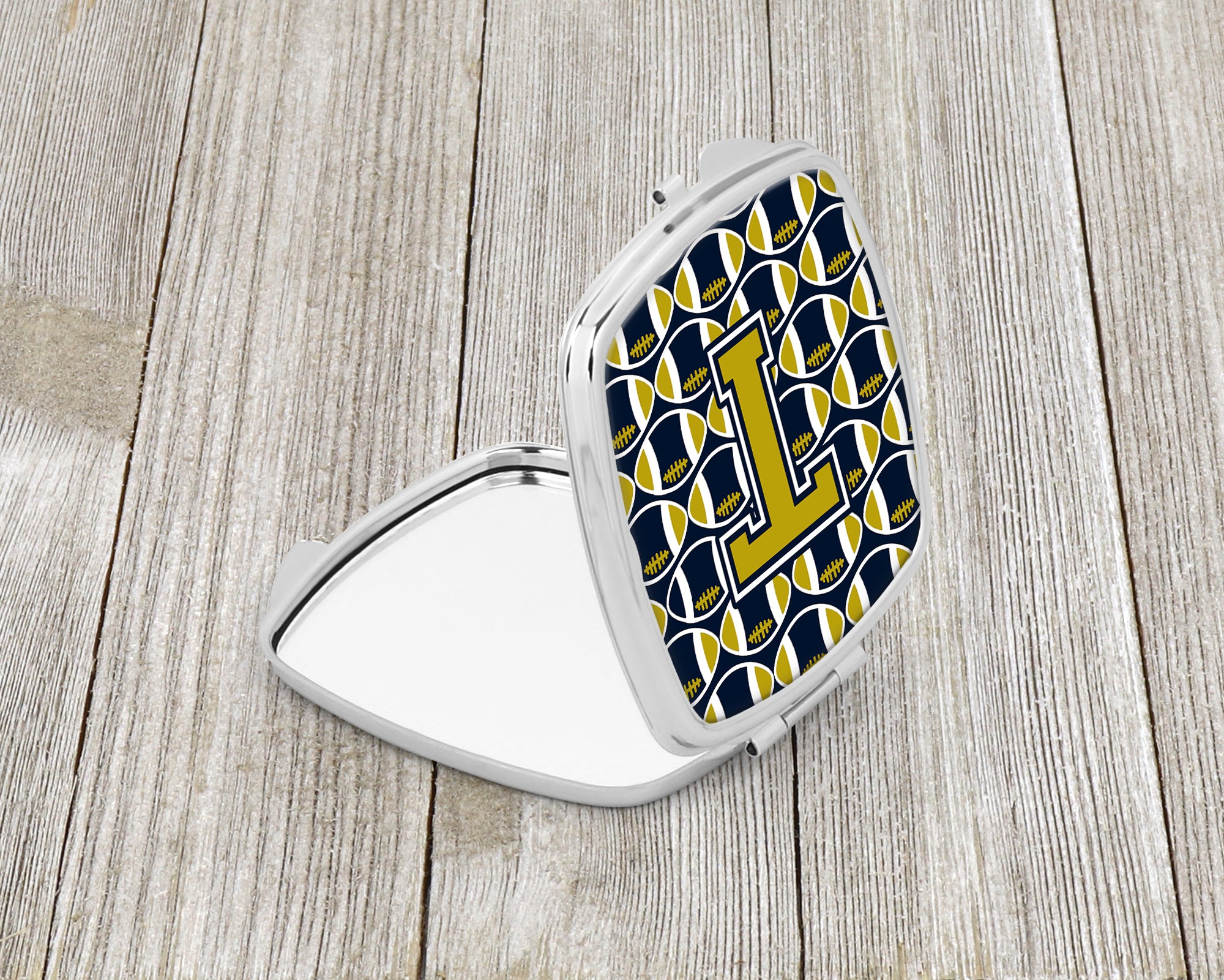 Letter T Football Blue and Gold Compact Mirror CJ1074-TSCM  the-store.com.