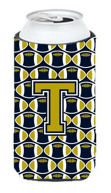 Letter T Football Blue and Gold Tall Boy Beverage Insulator Hugger CJ1074-TTBC by Caroline's Treasures