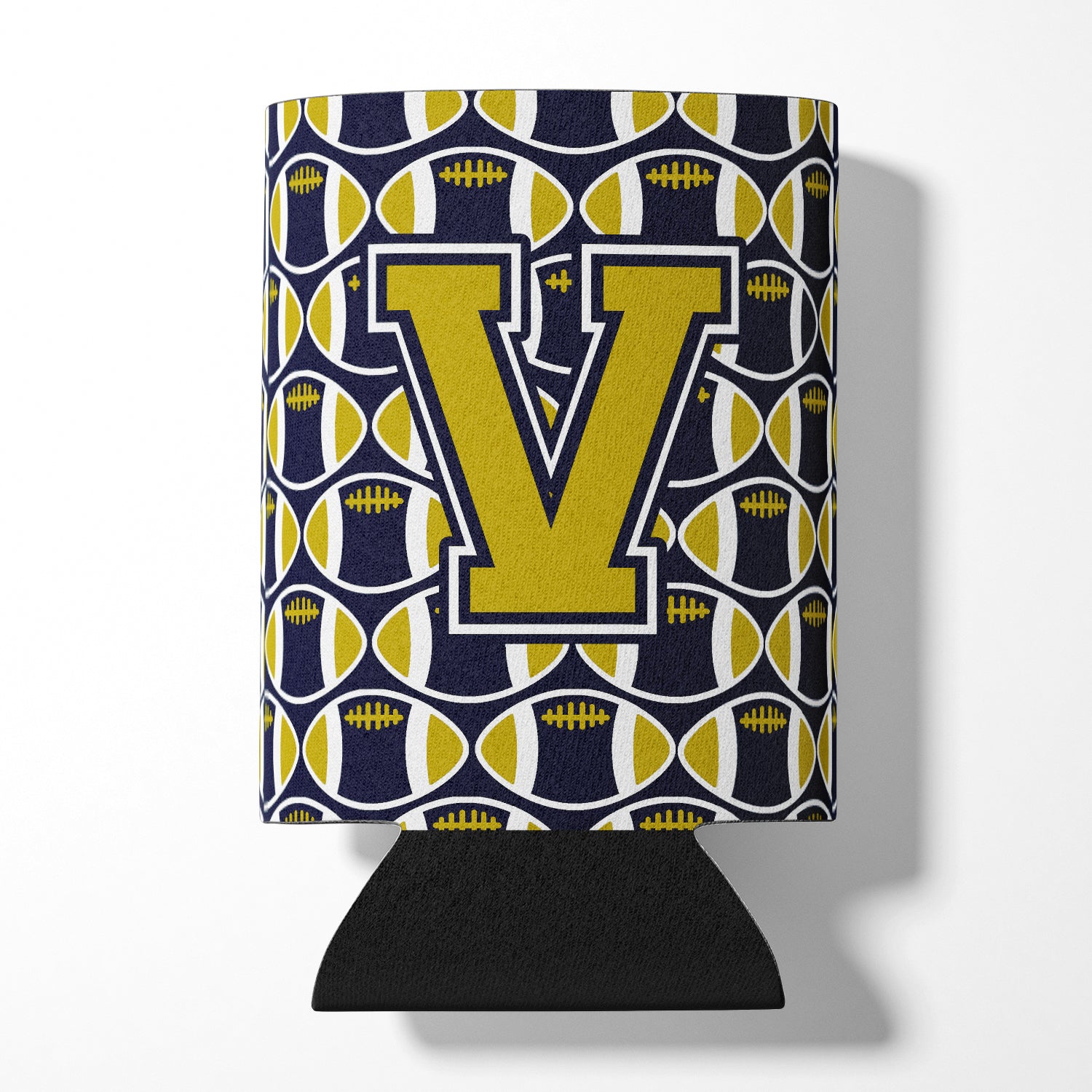 Letter V Football Blue and Gold Can or Bottle Hugger CJ1074-VCC.